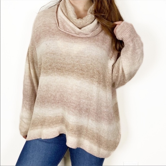 AMERICAN EAGLE AEO Stripe Ombré Pink Cozy Soft Cowl Neck Oversized Sweater Med - Picture 1 of 6